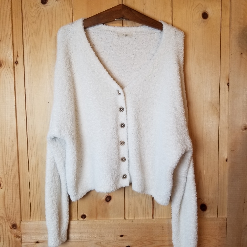 Chelsea & Violet Teddy Bear Soft Button Up Stretchy Short Cardigan Sweater